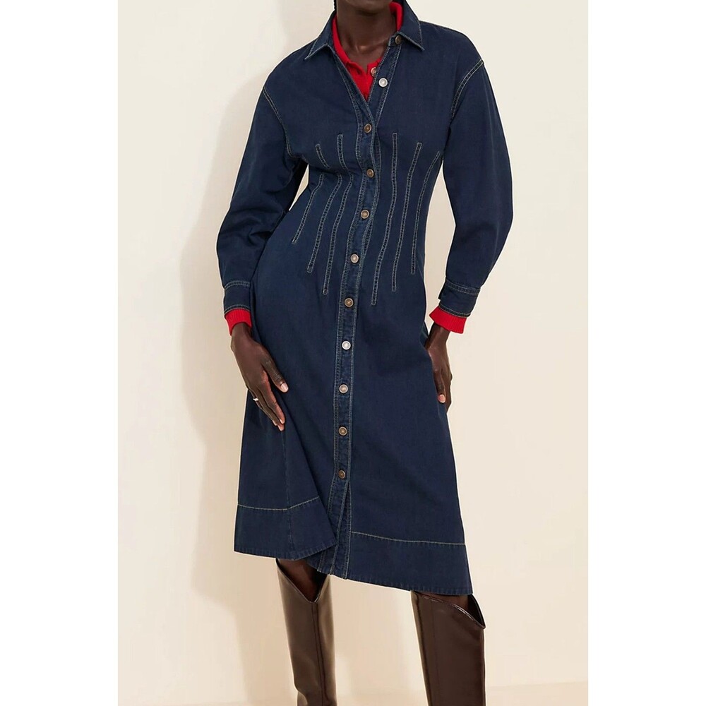 Free People Velverie Denim Midi Dress Buttondown Long Sleeves Cotton XXS 291060